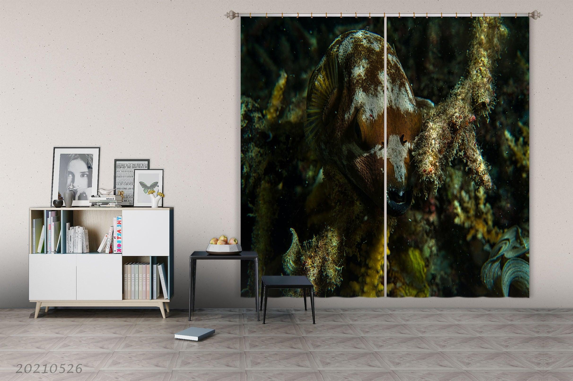 3D Undersea Fish Plant Reef Curtains and Drapes GD 242- Jess Art Decoration