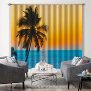 3D Blue Sea Coconut Tree Golden Sun Sky Curtains and Drapes GD 2283- Jess Art Decoration