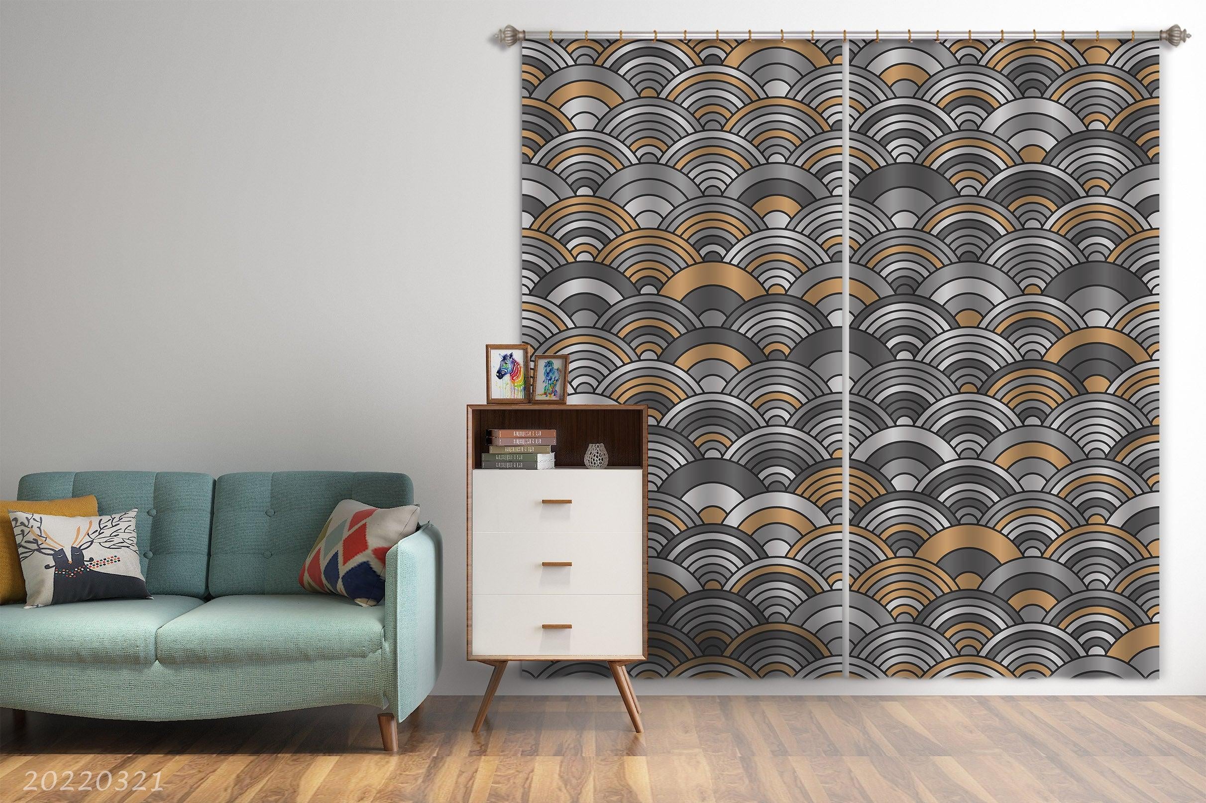 3D Retro Geometric Wave Background Curtains and Drapes GD 3140- Jess Art Decoration