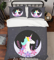 3D Moon Floral Unicorn Quilt Cover Set Bedding Set Duvet Cover Pillowcases SF245- Jess Art Decoration