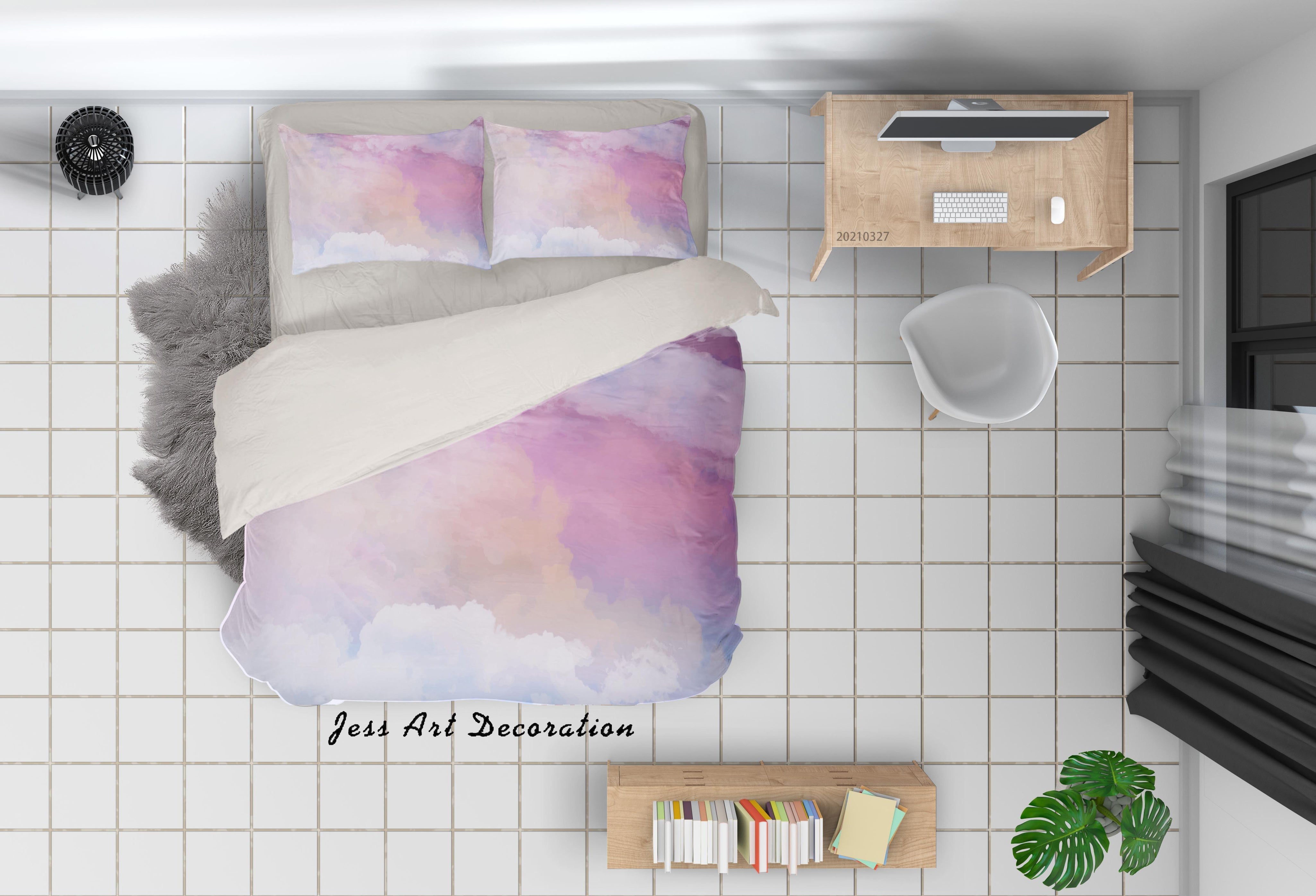 3D Watercolor Sky Cloud Quilt Cover Set Bedding Set Duvet Cover Pillowcases 56- Jess Art Decoration