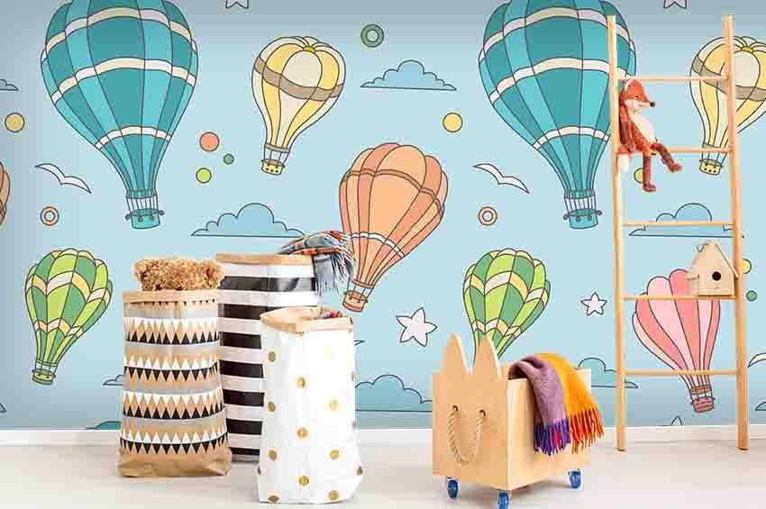 3D Blue Hot Air Balloon Wall Mural Wallpaper SF87- Jess Art Decoration