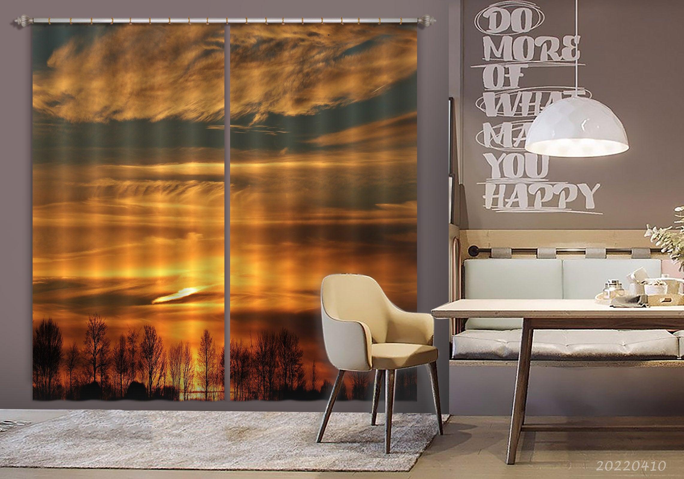 3D Landscape Tree Horizon Orange Cloud Sky Curtains and Drapes GD 3900- Jess Art Decoration