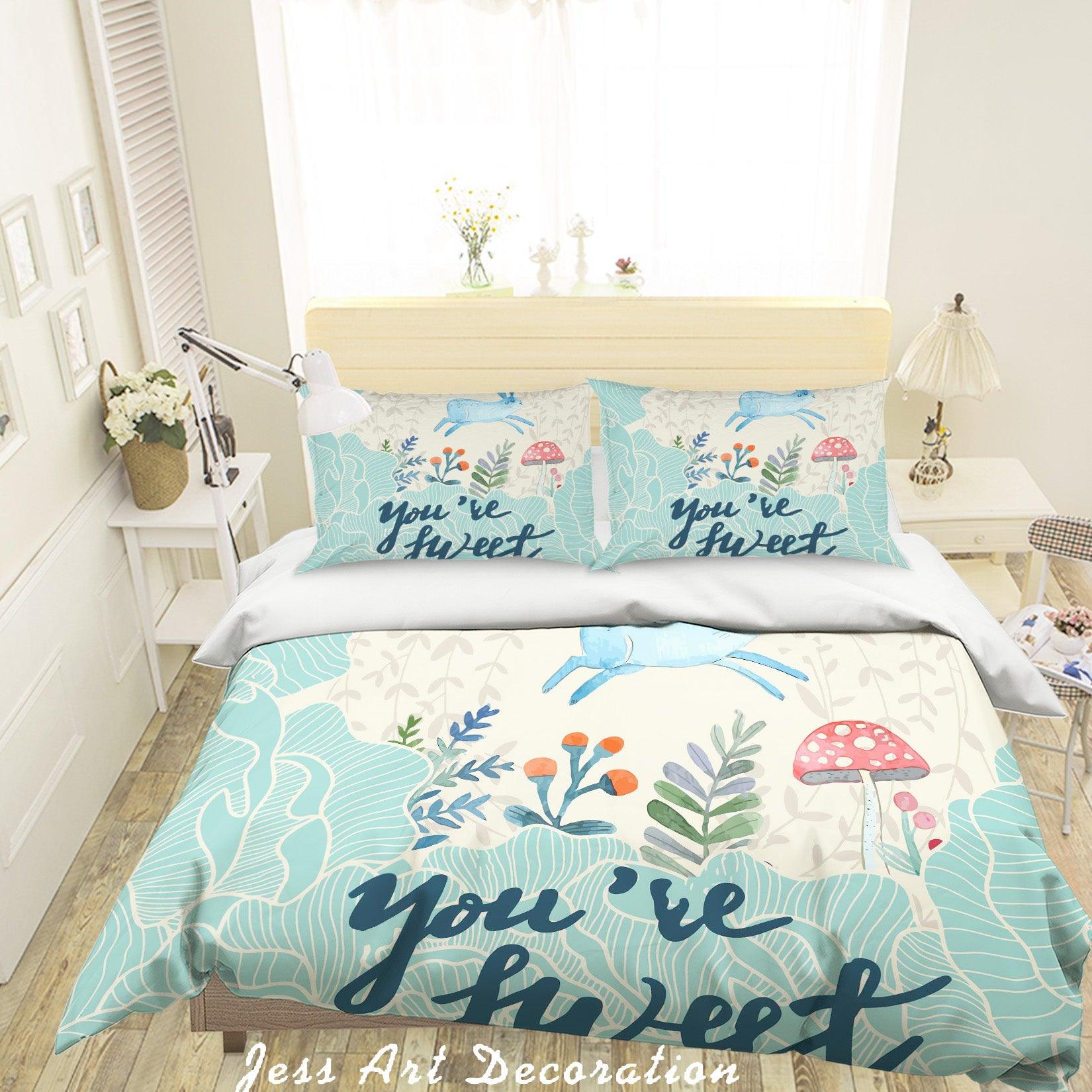 3D Cartoon Rabbit Flower Mushroom Quilt Cover Set Bedding Set Pillowcases 37- Jess Art Decoration