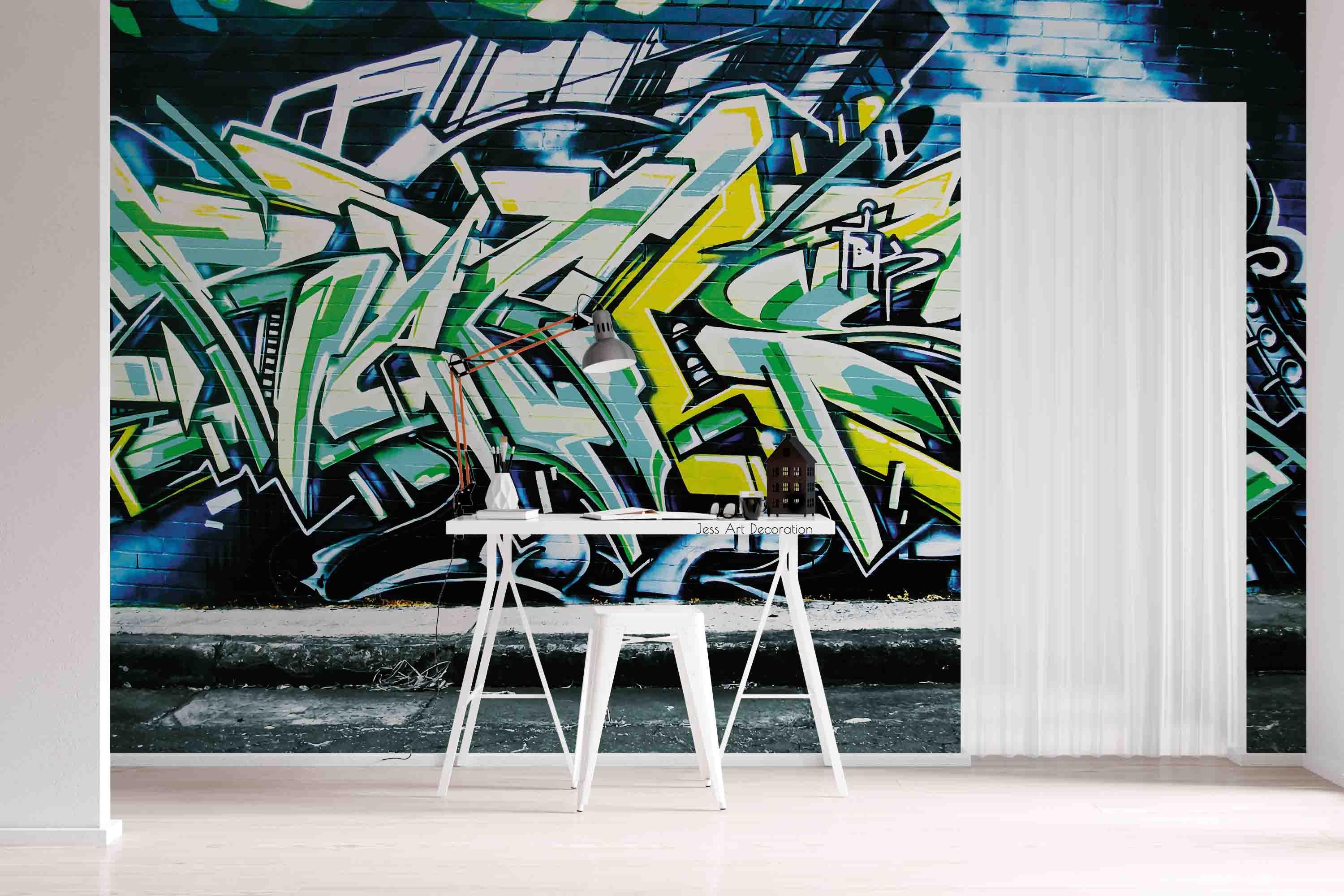 3D Graffiti Green Alphabet Wall Mural Wallpaper GD 2870- Jess Art Decoration