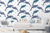 3D Cartoon Hand Drawn Blue Ocean Dolphin Fish Pattern Wall Mural Wallpaper LXL- Jess Art Decoration