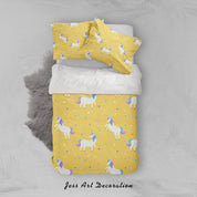 3D Yellow Unicorn Quilt Cover Set Bedding Set Pillowcases 41- Jess Art Decoration