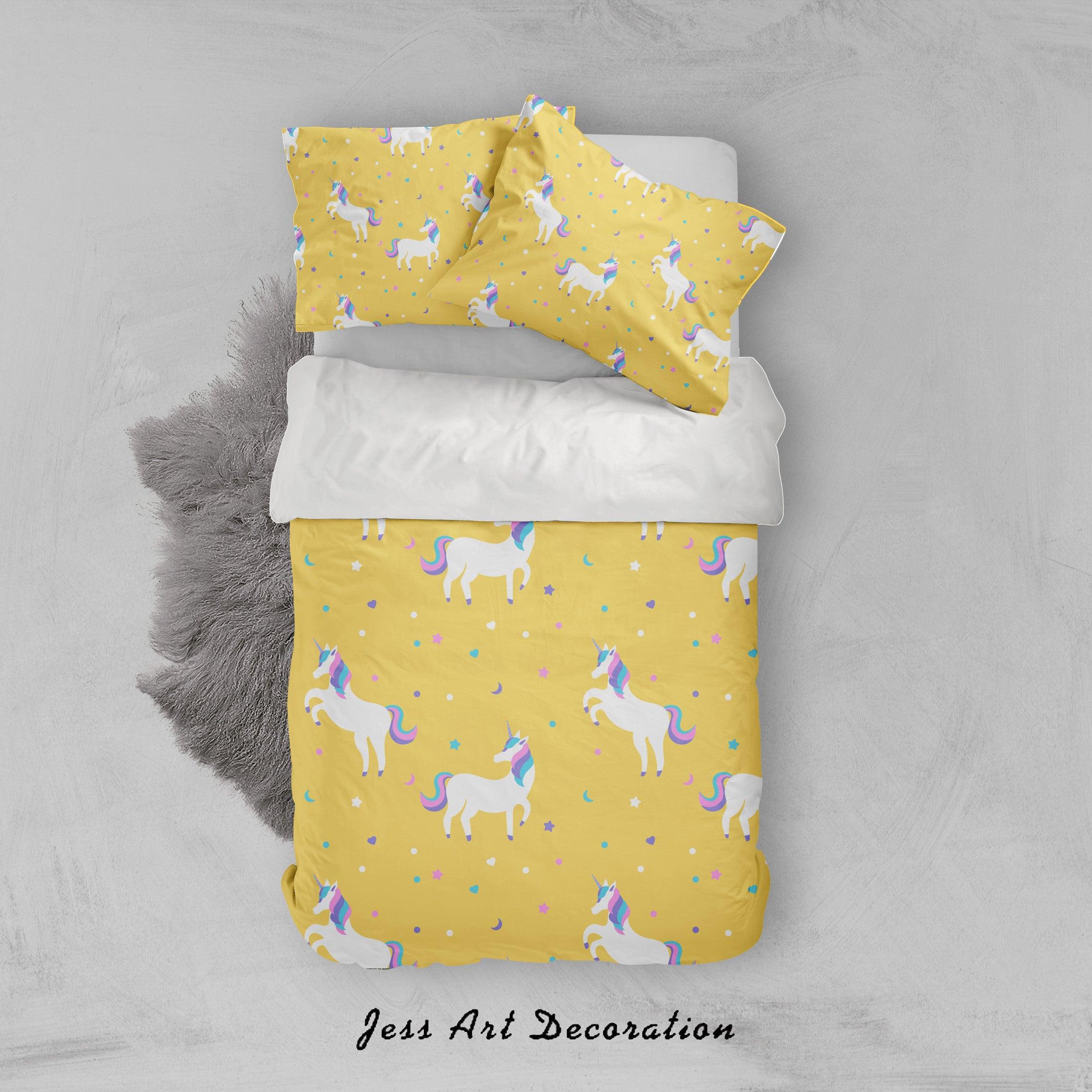 3D Yellow Unicorn Quilt Cover Set Bedding Set Pillowcases 41- Jess Art Decoration