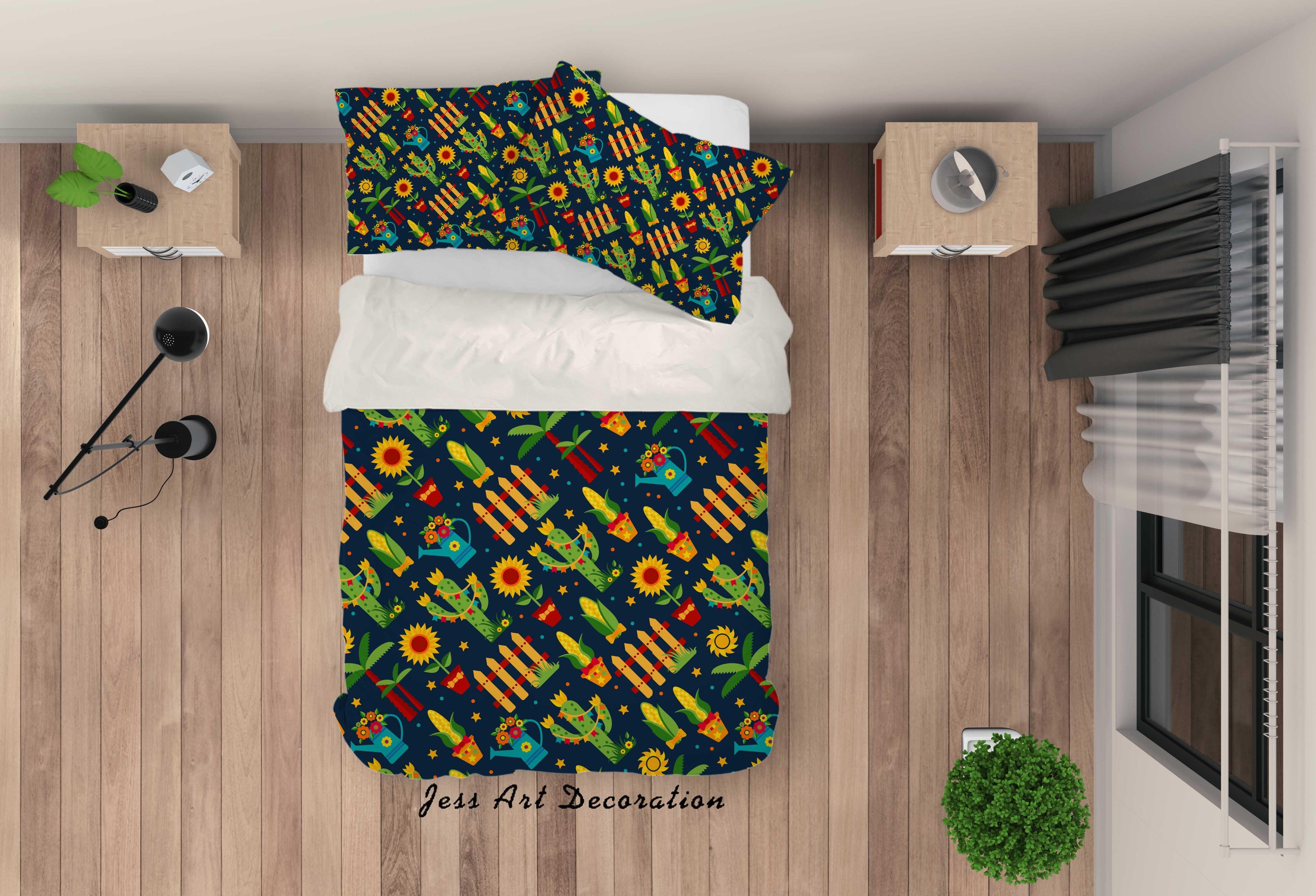 3D Cartoon Green Cactus Quilt Cover Set Bedding Set Pillowcases 15- Jess Art Decoration