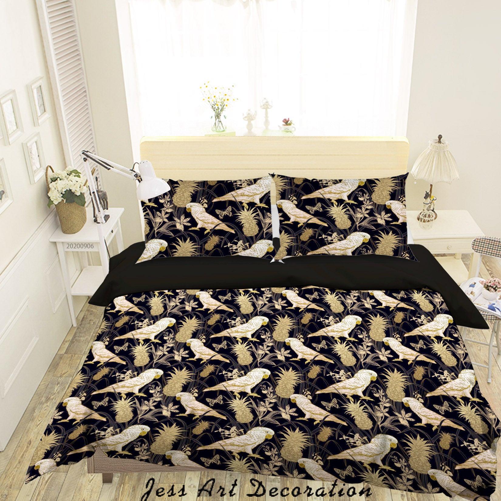 3D Vintage Leaves White Parrot Floral Pattern Quilt Cover Set Bedding Set Duvet Cover Pillowcases WJ 3642- Jess Art Decoration