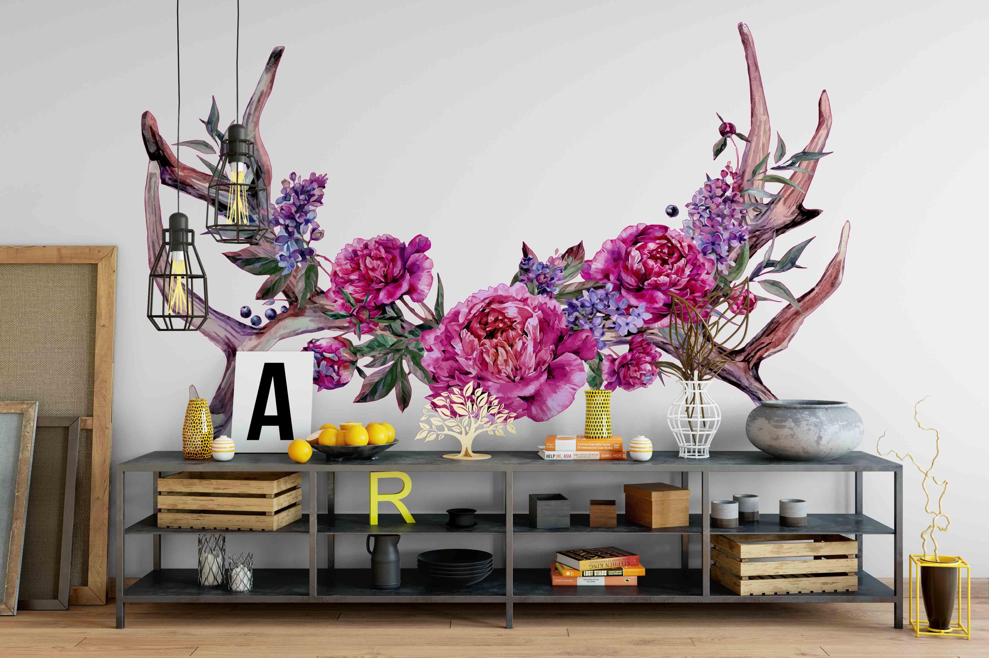 3D Horn Floral Wall Mural Wallpaper 189- Jess Art Decoration