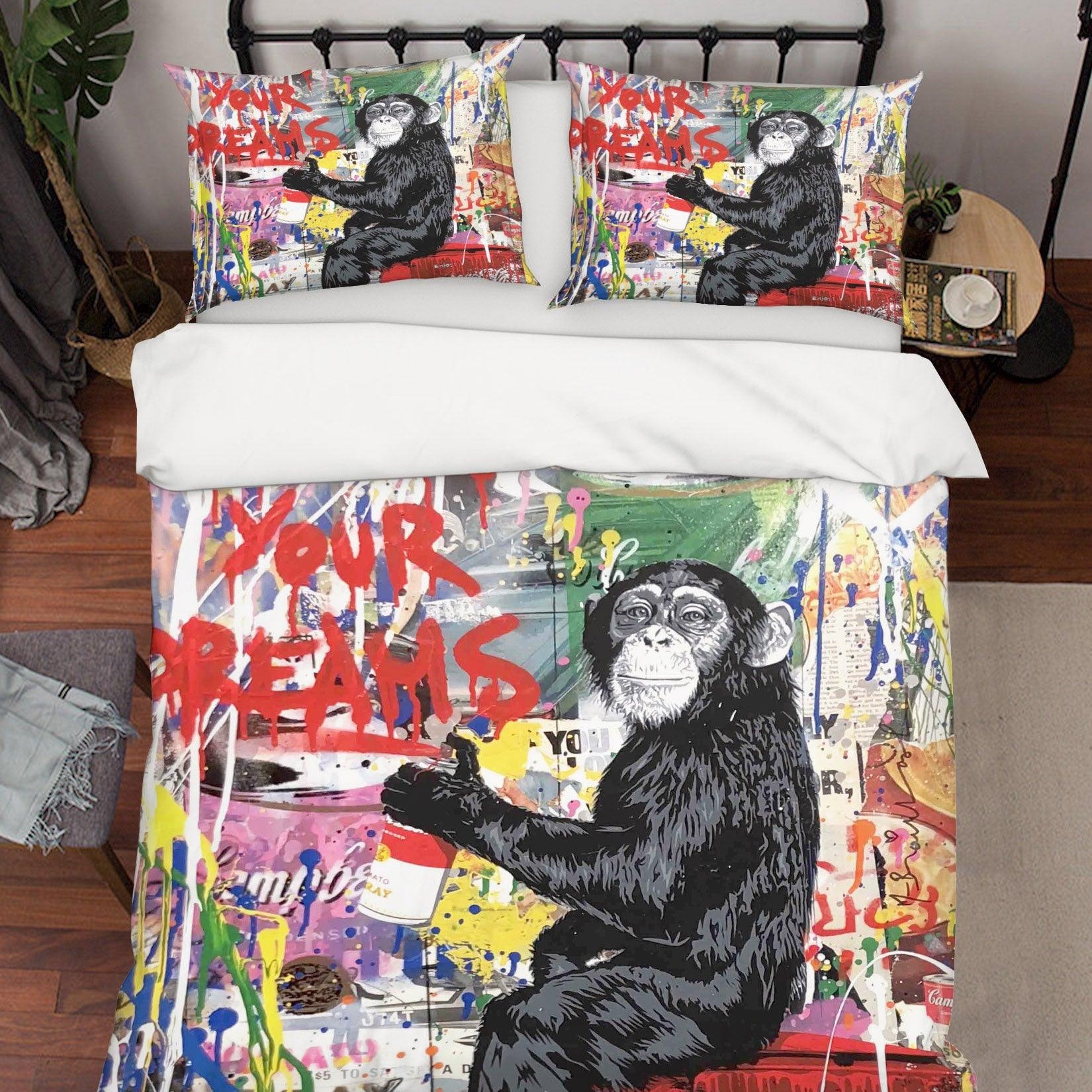 3D  Gorilla Colorized Graffiti Quilt Cover Set Bedding Set Duvet Cover Pillowcases  ZY D88- Jess Art Decoration