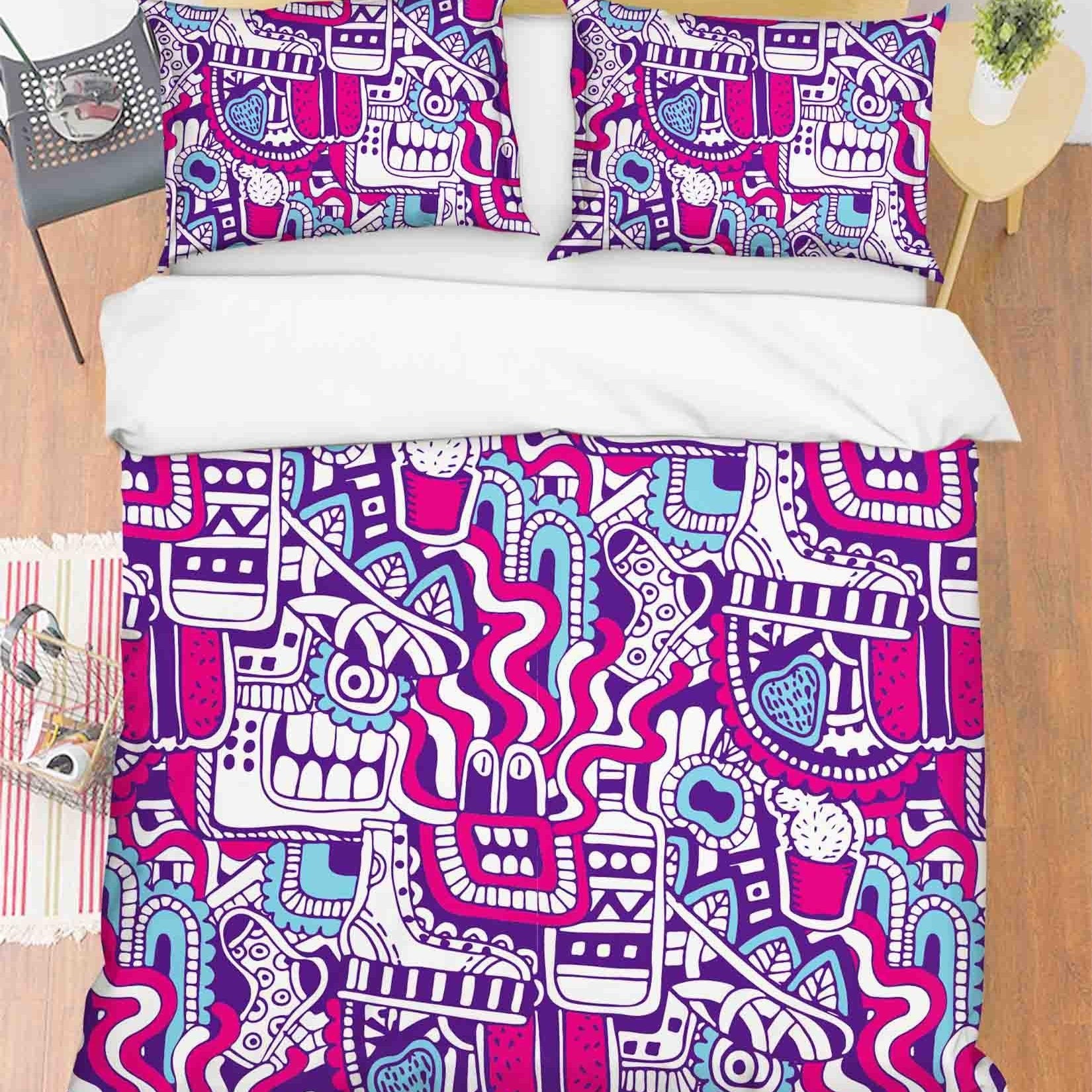 3D Abstract Funny Illustration Doodle Quilt Cover Set Bedding Set Duvet Cover Pillowcases 25- Jess Art Decoration