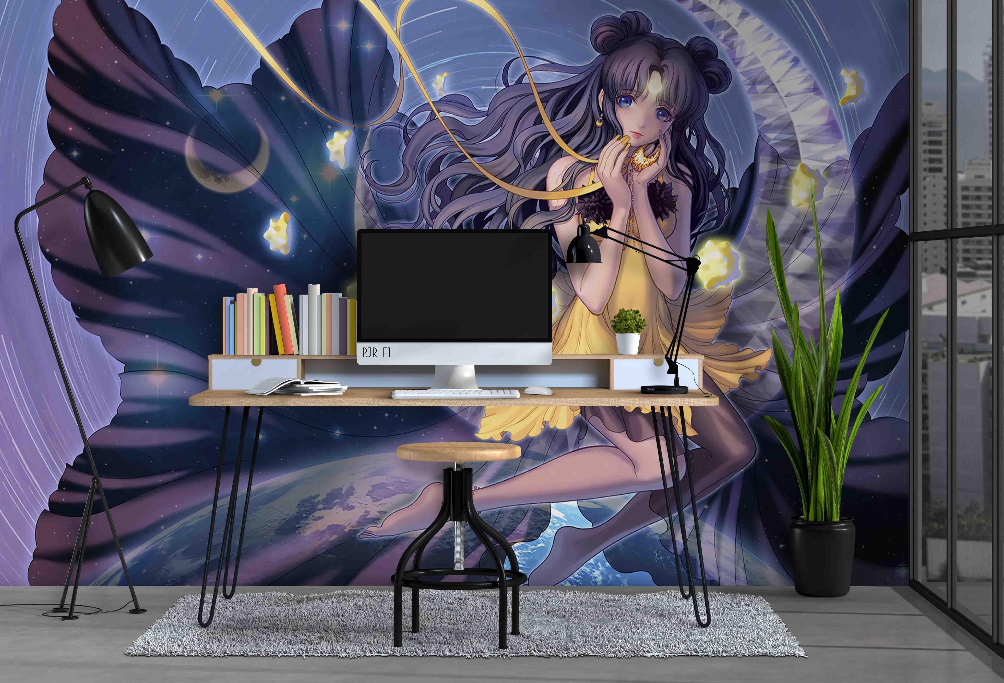3D Moon Anime Girl moon anime girl fantasy mural wall mural wallpaper for bedroom - view 2