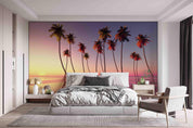 3D Coconut Tree Sunrise Sea Pink Wall Mural Wallpaper GD 2527- Jess Art Decoration