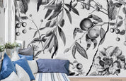 3D Hand Drawn Grey Fruit Leaf Floral Wall Mural Wallpaper LQH 665- Jess Art Decoration