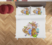 3D White Rabbit Floral Basket Eggs Quilt Cover Set Bedding Set Duvet Cover Pillowcases SF33- Jess Art Decoration