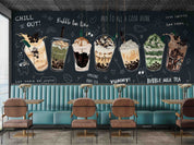 3D Hand Drawn Bubble Tea Pearl Tea Milk Tea Shop Wall Mural Wallpaper JN 37- Jess Art Decoration