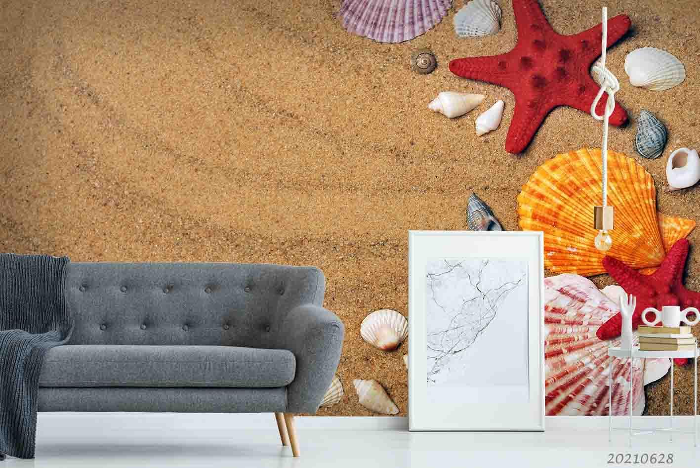 3D Tropical Beach Sand Starfish Shell Wall Mural Wallpaper LQH 9- Jess Art Decoration