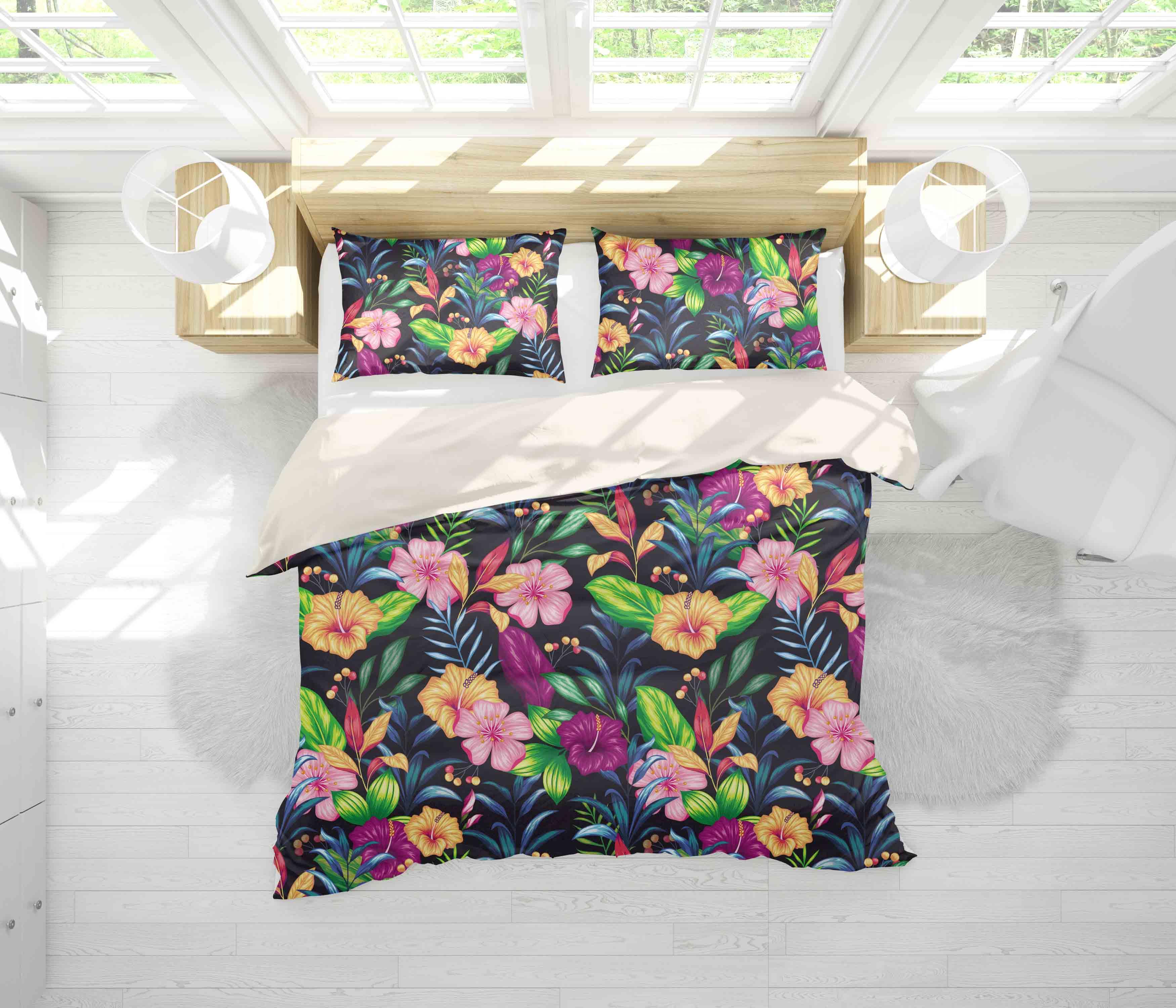 3D Black Pink Yellow Floral Quilt Cover Set Bedding Set Pillowcases 11- Jess Art Decoration