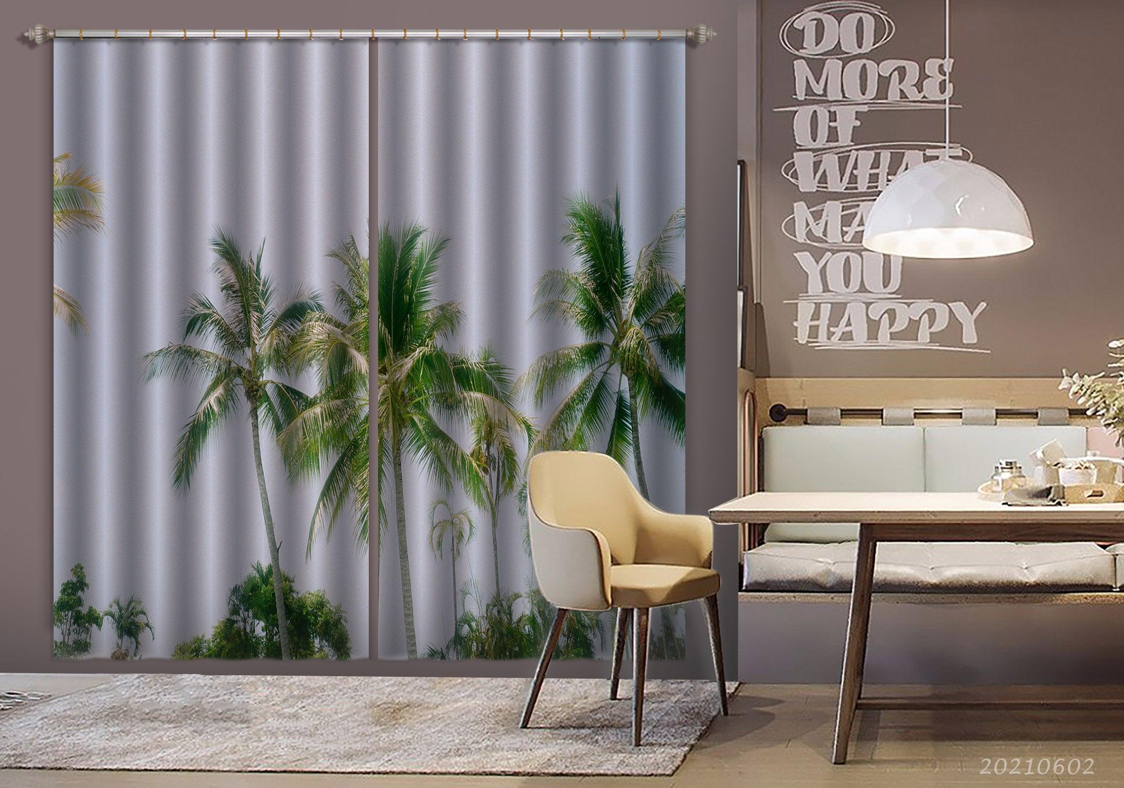 3D Vintage Green Coconut Tree Curtains and Drapes GD 585- Jess Art Decoration
