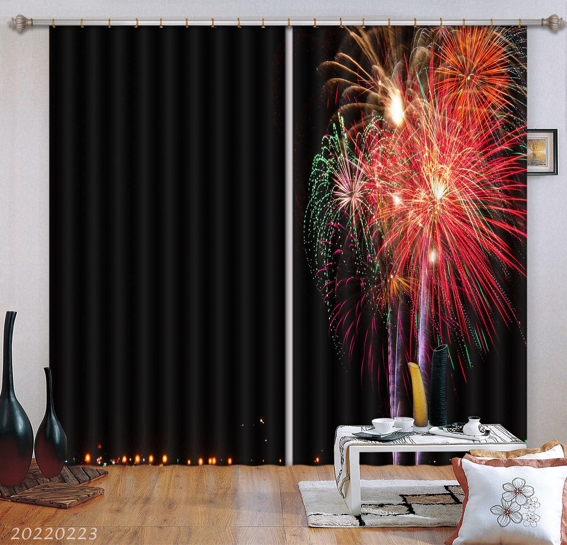 3D Colorful Fireworks Black Background Curtains and Drapes GD 2364- Jess Art Decoration