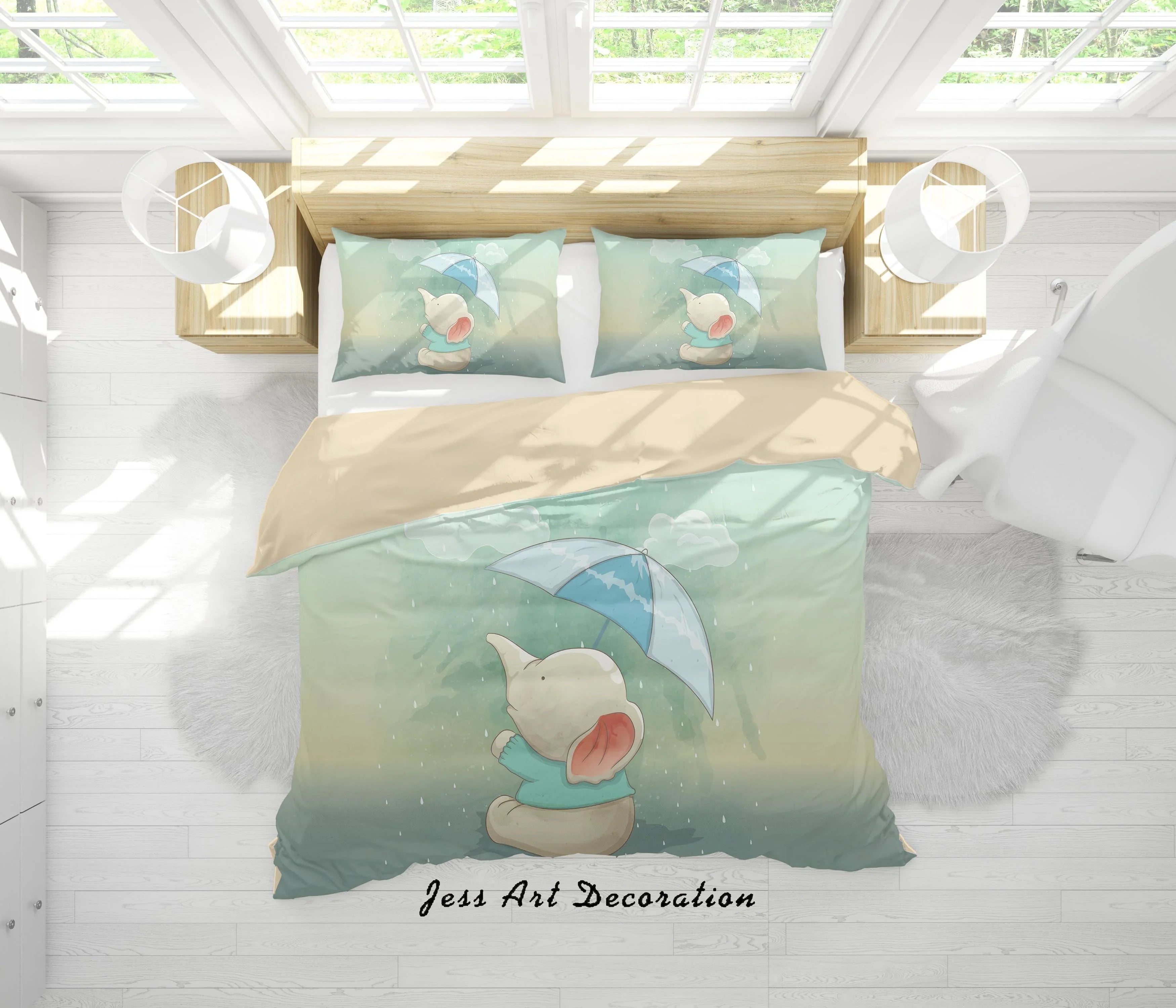 3D Cartoon Elephant Umbrella Quilt Cover Set Bedding Set Duvet Cover Pillowcases SF27- Jess Art Decoration