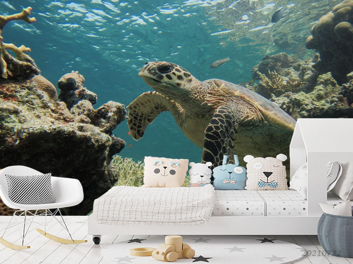 3D Turtle Underwater World Wall Mural Wallpaper LQH 167- Jess Art Decoration