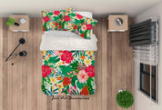 3D Red Flowers Green Leaves Quilt Cover Set Bedding Set Pillowcases 80- Jess Art Decoration