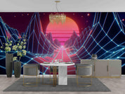 3D Retro Futuristic Flight Space Polygonal Mesh Generated Hills Wall Mural Wallpaper LXL- Jess Art Decoration