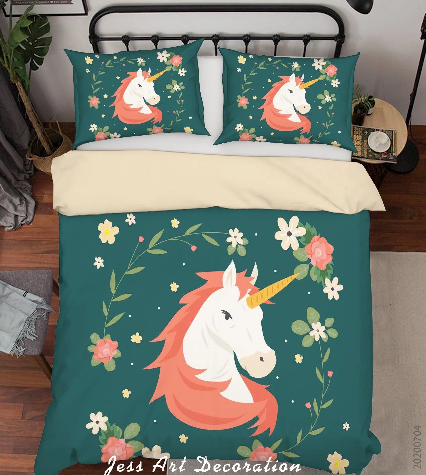 3D Dark Floral Unicorn Quilt Cover Set Bedding Set Duvet Cover Pillowcases SF241- Jess Art Decoration