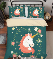 3D Dark Floral Unicorn Quilt Cover Set Bedding Set Duvet Cover Pillowcases SF241- Jess Art Decoration
