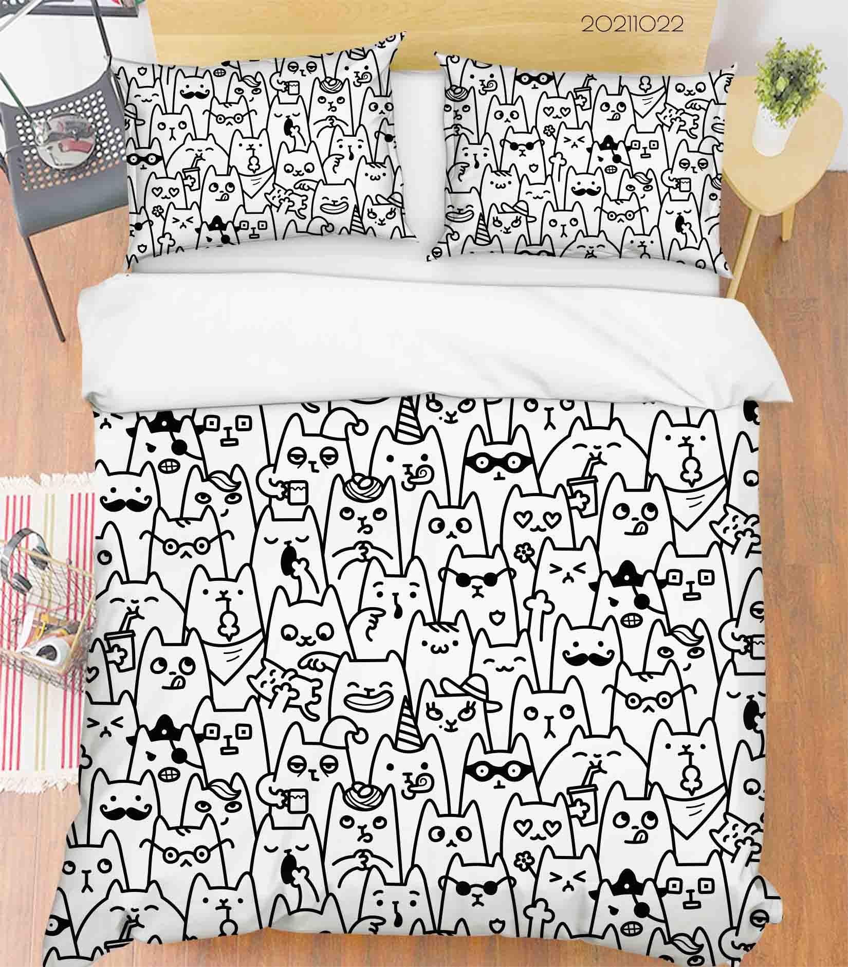 3D Cartoon Animal Cat Graffiti Quilt Cover Set Bedding Set Duvet Cover Pillowcases 23- Jess Art Decoration