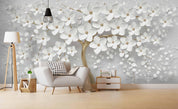 3D White Floral Tree Relief Wall Mural Wallpaper 122- Jess Art Decoration