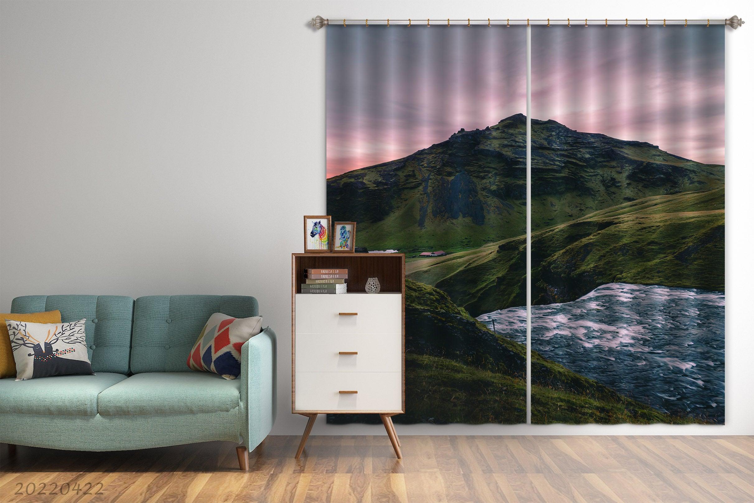 3D Landscape Mountain Green Grass River Curtains and Drapes GD 4197- Jess Art Decoration