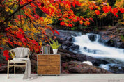 3D Forest Stream Maple Leaf Wall Mural Wallpaper LQH 15- Jess Art Decoration