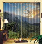 3D Green Mountain Fog Golden Sunbeam Cloud Scenery Curtains and Drapes GD 1396- Jess Art Decoration