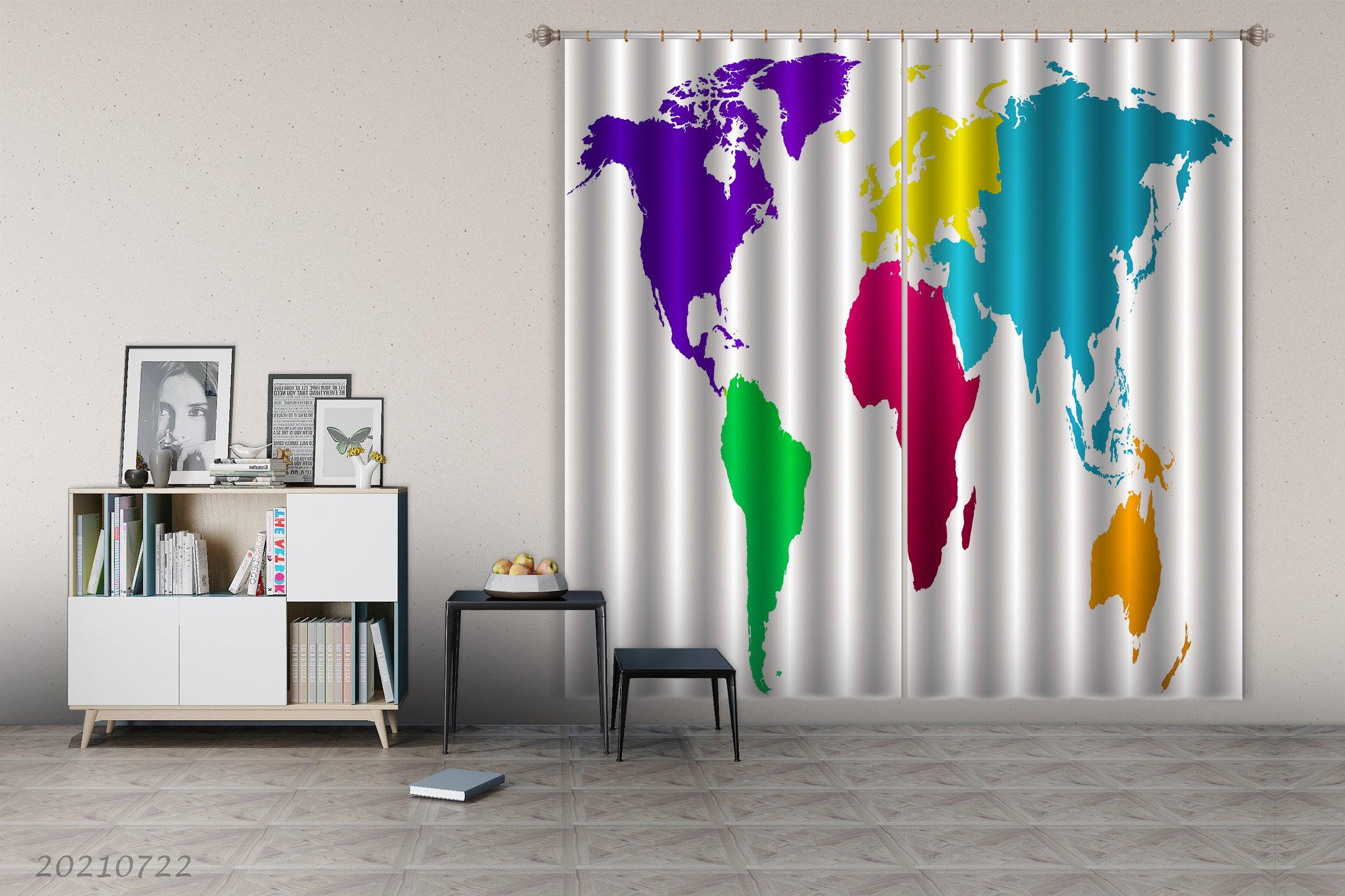 3D Color World Map Curtains and Drapes LQH 317- Jess Art Decoration