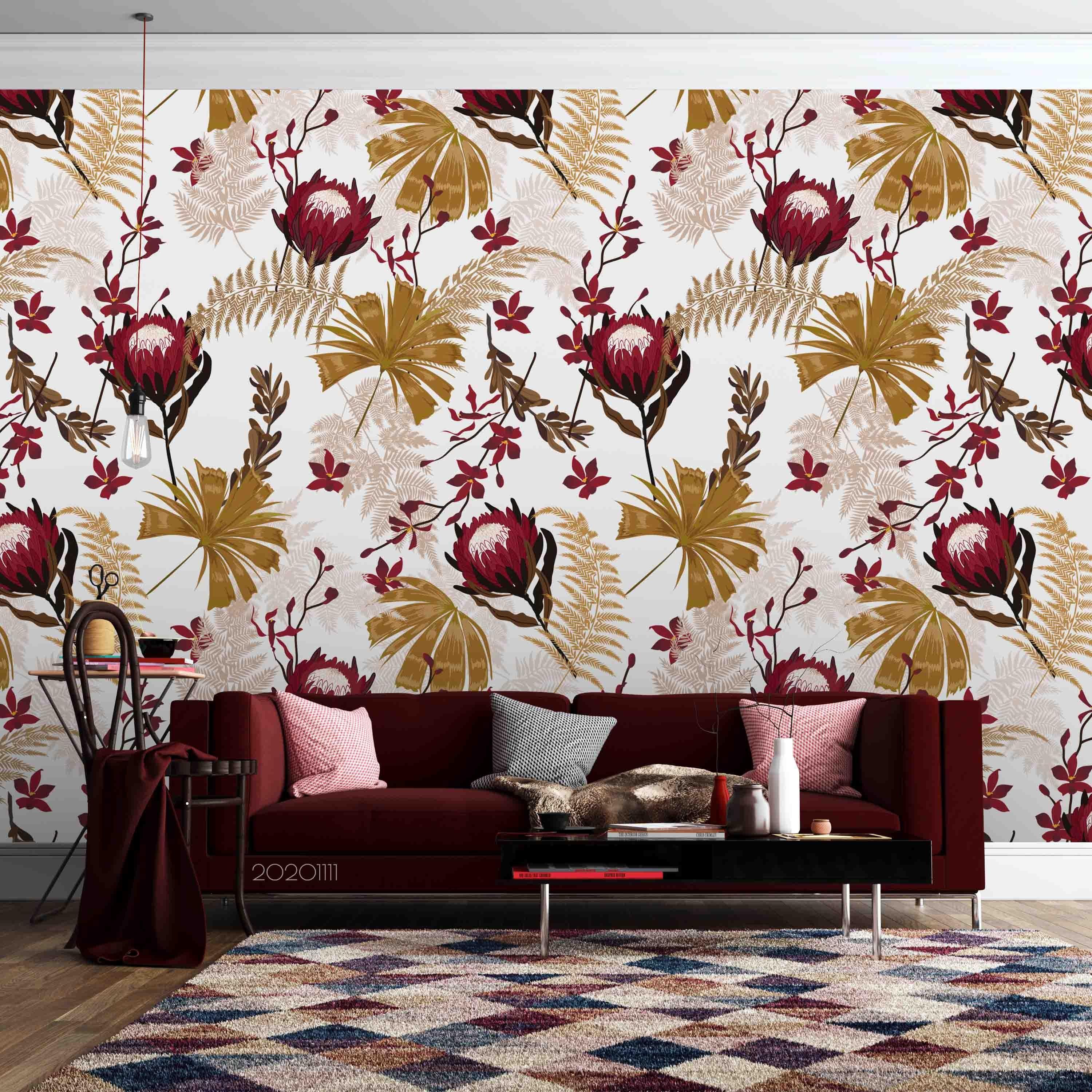 3D Hand Drawn Floral Leaves Plant Pattern Wall Mural Wallpaper LXL- Jess Art Decoration