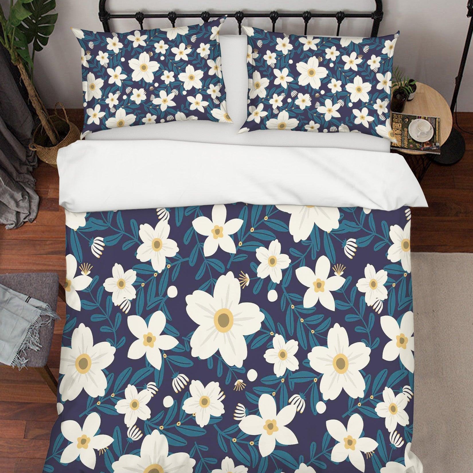3D White Flowers Pattern Quilt Cover Set Bedding Set Pillowcases  2- Jess Art Decoration