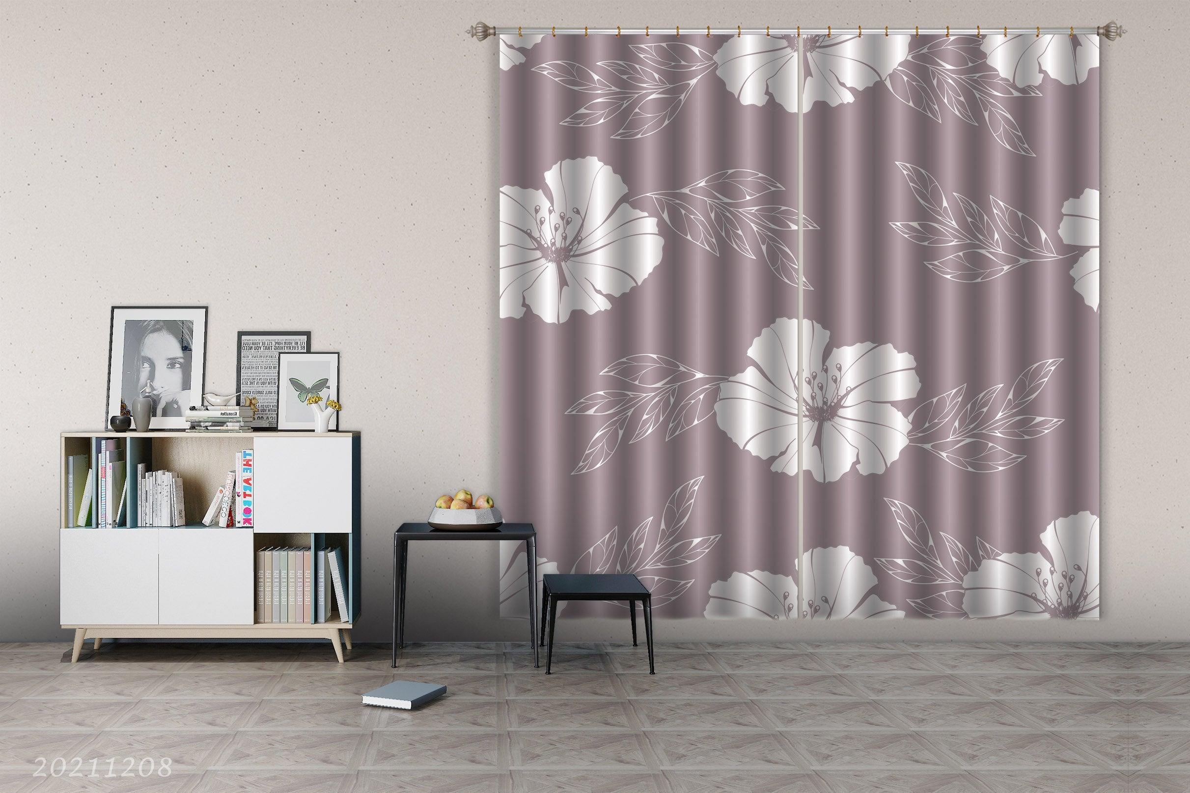 3D Hand Drawn Floral Pink Curtains and Drapes LLL 673- Jess Art Decoration