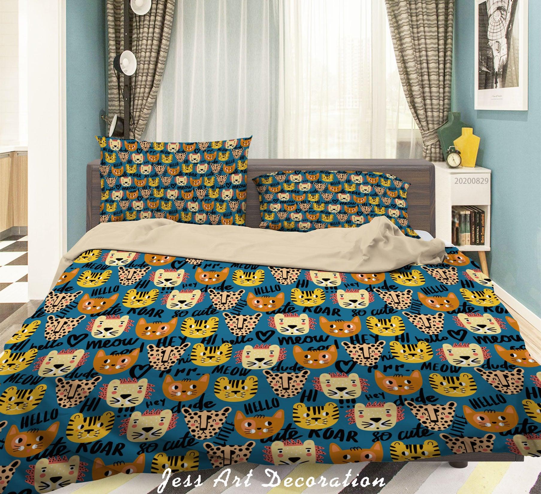3D Abstract Hand Draw Cartoon Nature Cat Pattern Quilt Cover Set Bedding Set Duvet Cover Pillowcases WJ 3521- Jess Art Decoration