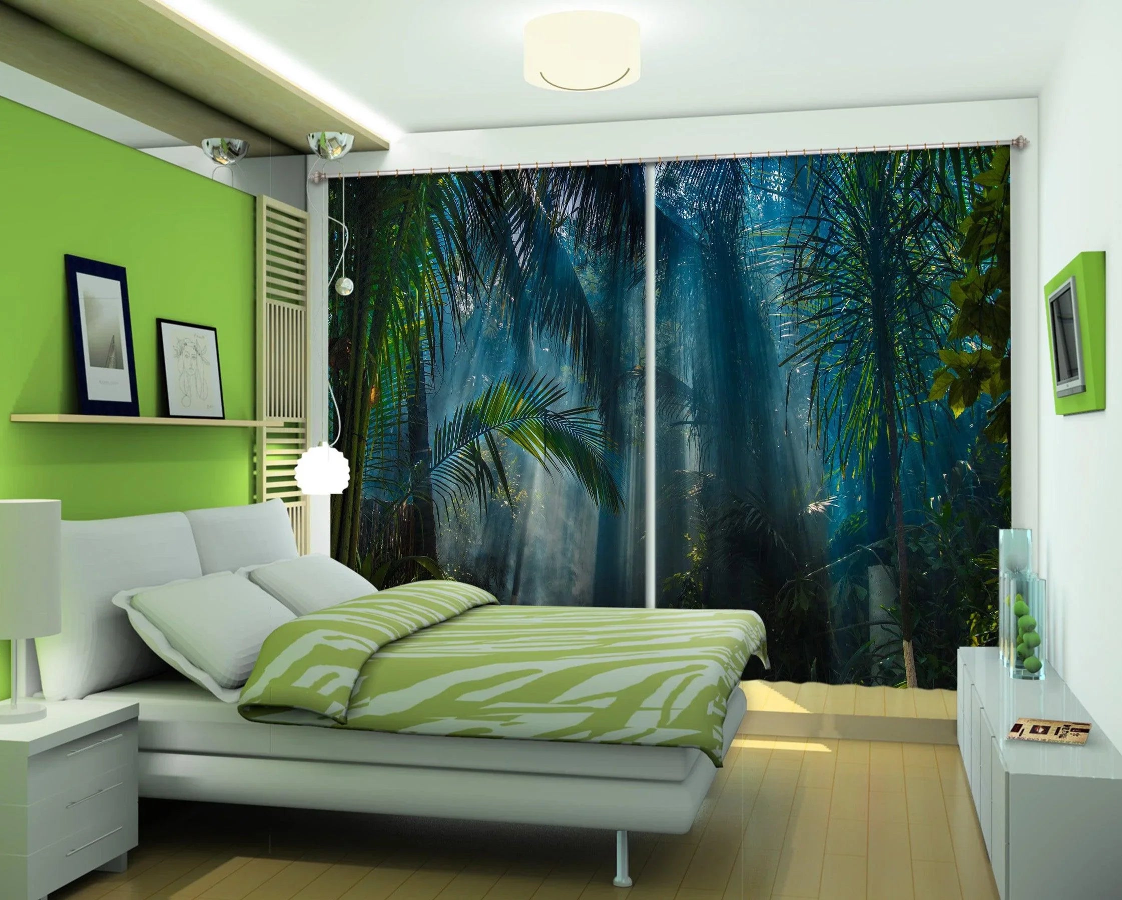 3D Palm Forest Sunshine Curtains and Drapes LQH A631- Jess Art Decoration
