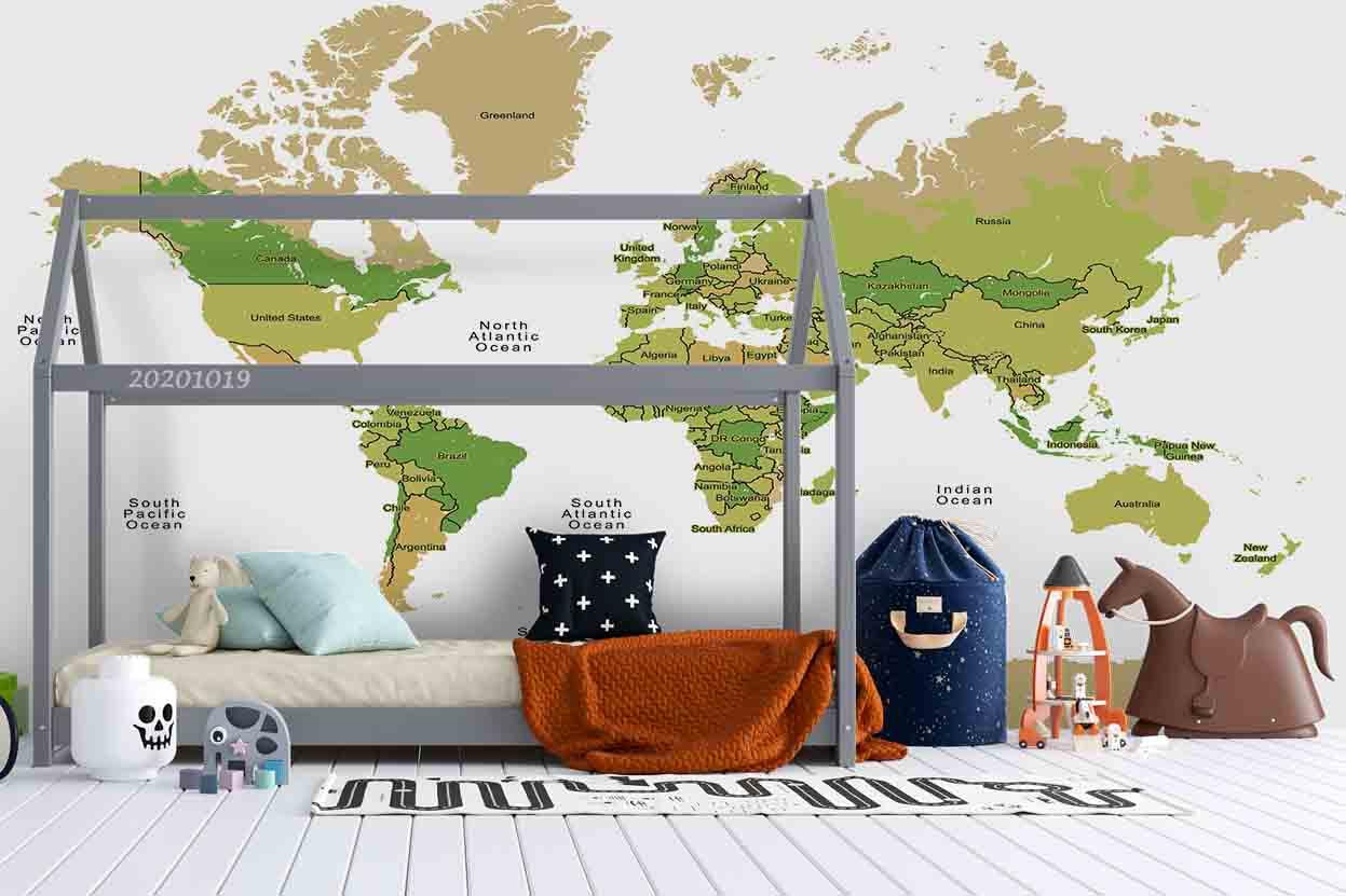 3D Green World Map Wall Mural Wallpaper WJ 9433- Jess Art Decoration