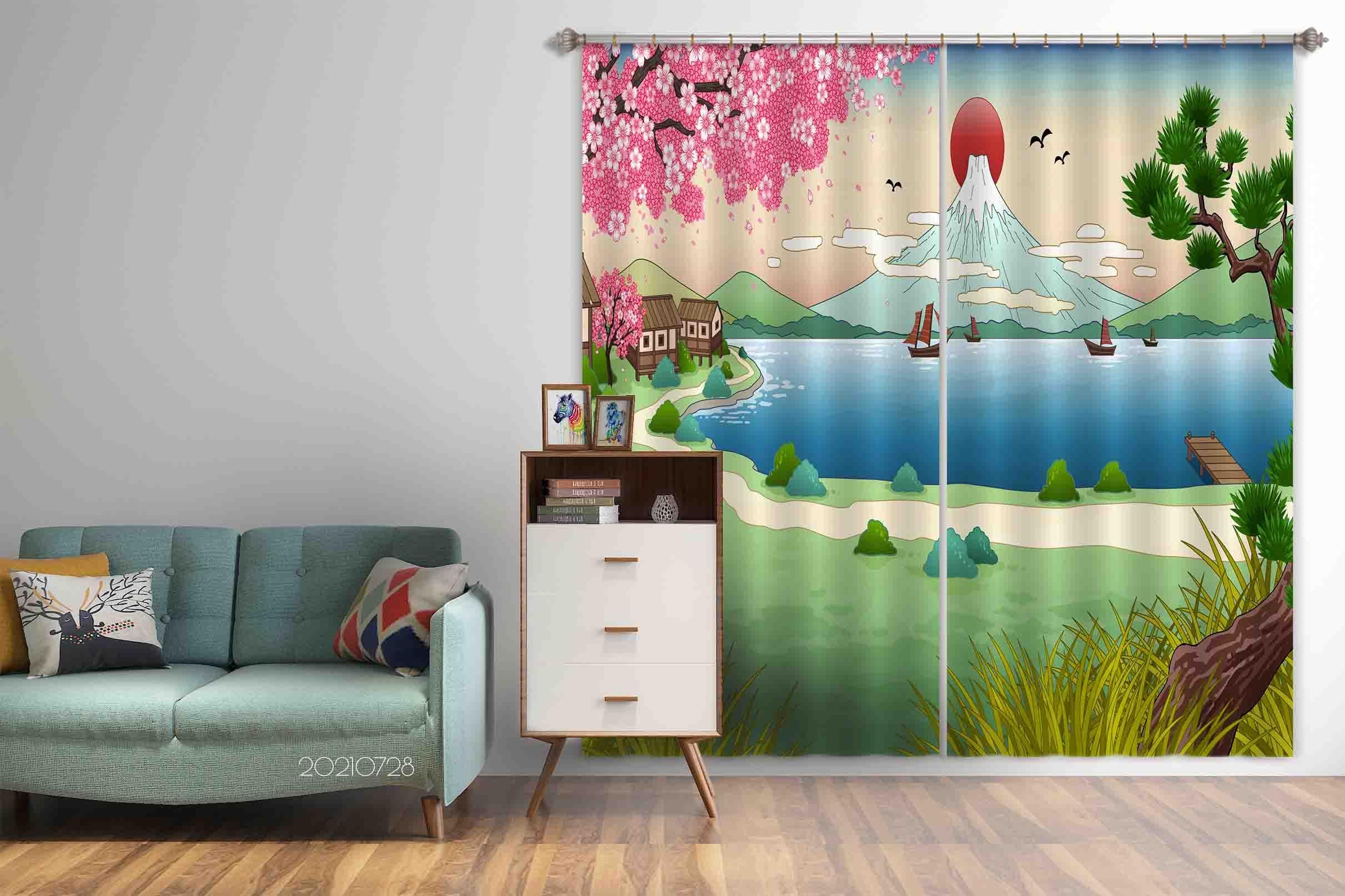 3D Japan Mount Fuji Landscape Curtains and Drapes LQH 75- Jess Art Decoration