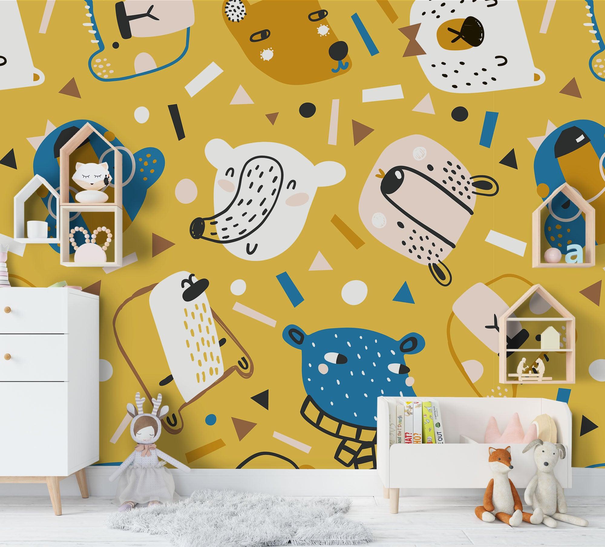 3D Cartoon Animal Yellow Wall Mural Wallpaper 95- Jess Art Decoration