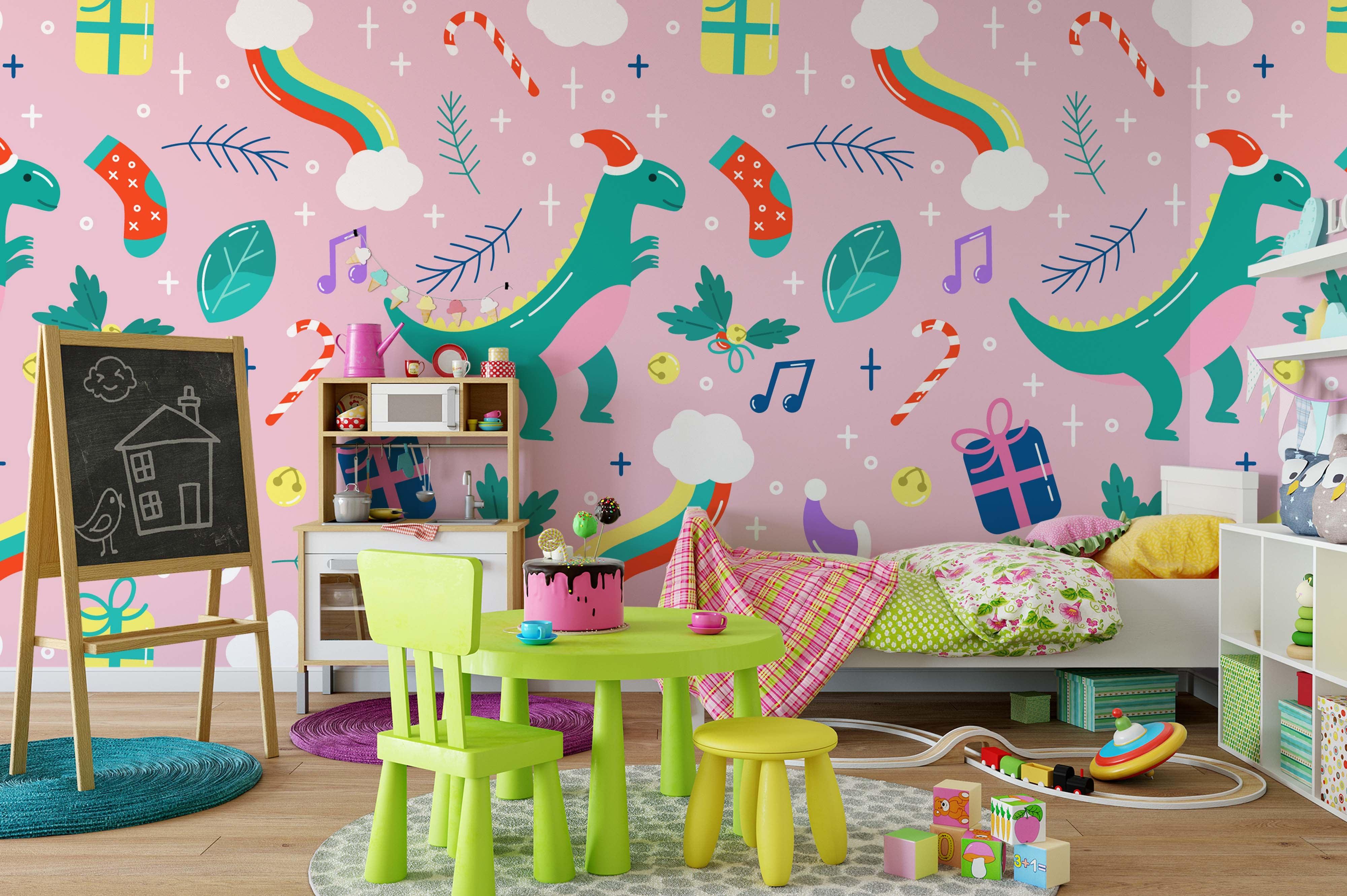 3D cartoon green dinosaur wall mural wallpaper 03- Jess Art Decoration