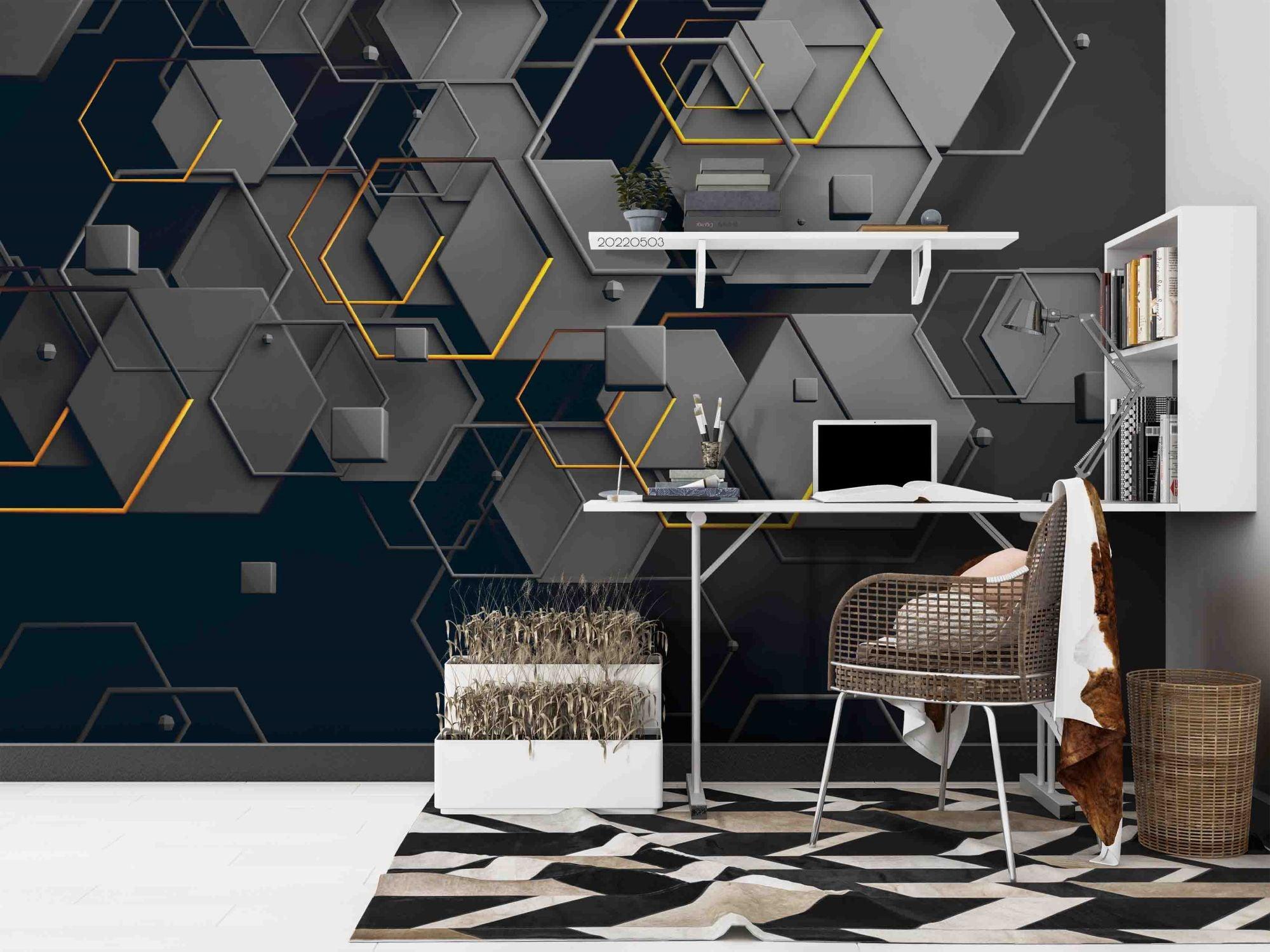 3D Black Geometric Hexagon Wall Mural Wallpaper  SWW  205- Jess Art Decoration