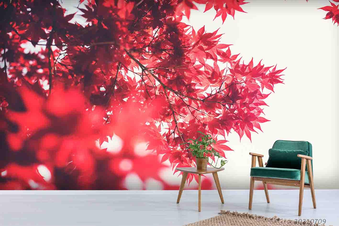 3D Red Maple Leaves Wall Mural Wallpaper SWW3983- Jess Art Decoration