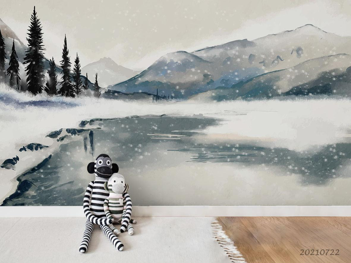 3D Watercolor Winter Mountain Forest Landscape Wall Mural Wallpaper LQH 342- Jess Art Decoration